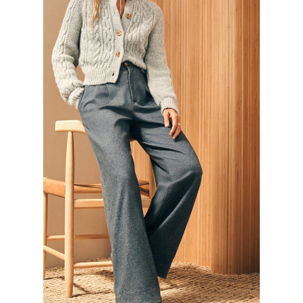 Faherty Dream‎ Flannel Trouser NWT Wide Leg Organic Cotton Gray Pants Size 0